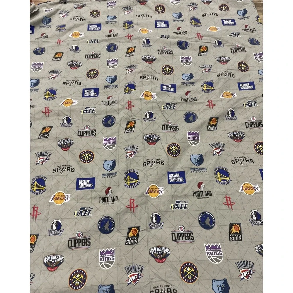 Pottery Barn Teen NBA Western Conference Basketball Logo Flat Sheet Gray Queen